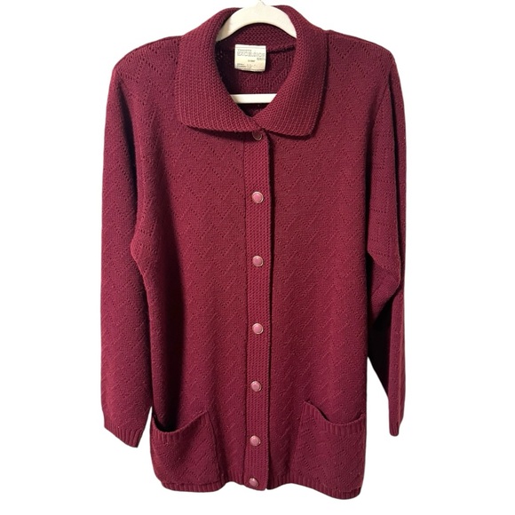 Tricots Excelsior Knits Sweaters - Tricots Excelsior Knits Vintage Knit Cardigan Sweater Womens Small Burgundy